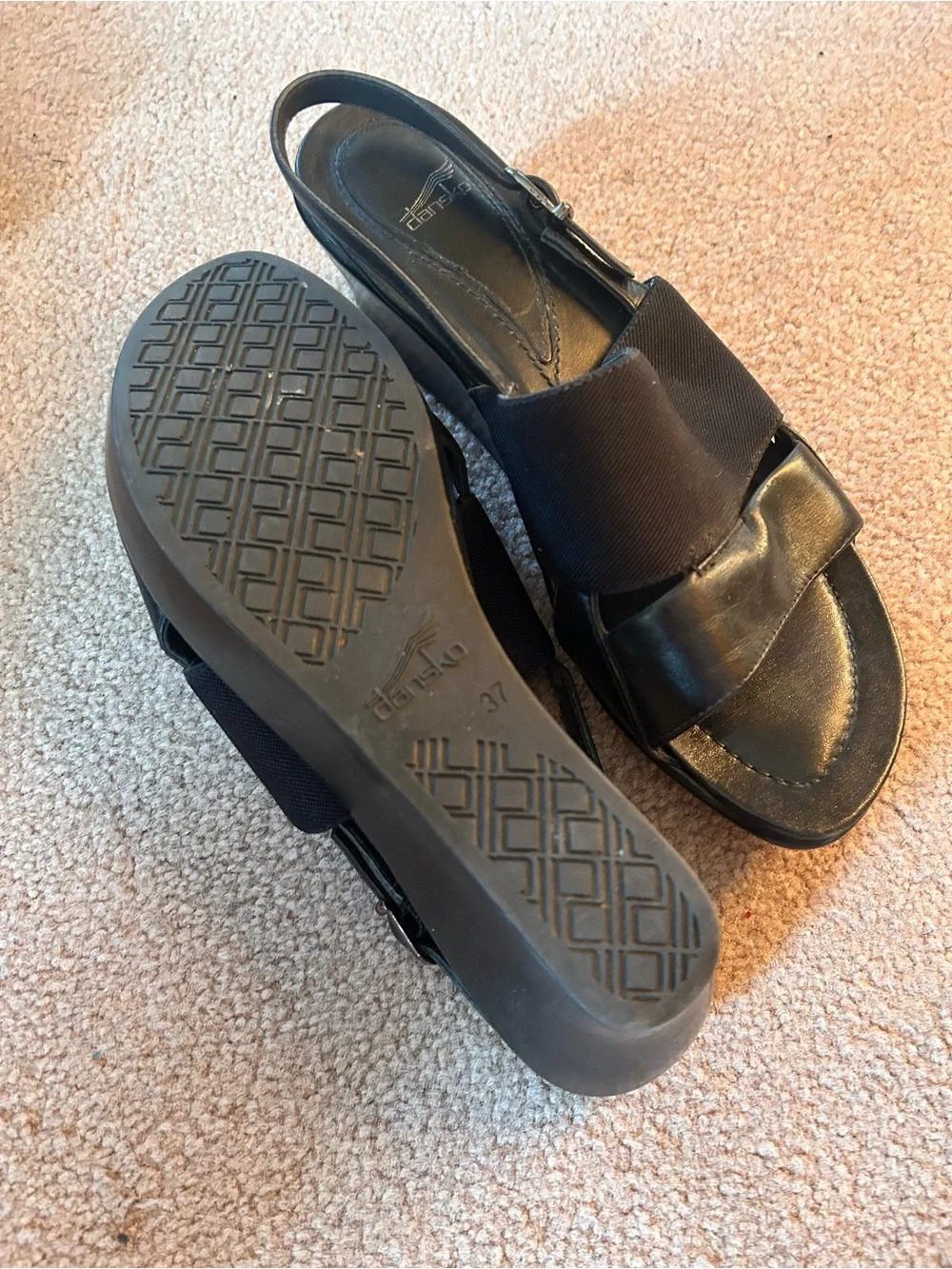 Dansko Black Wide-Strap Slingback Sandals
